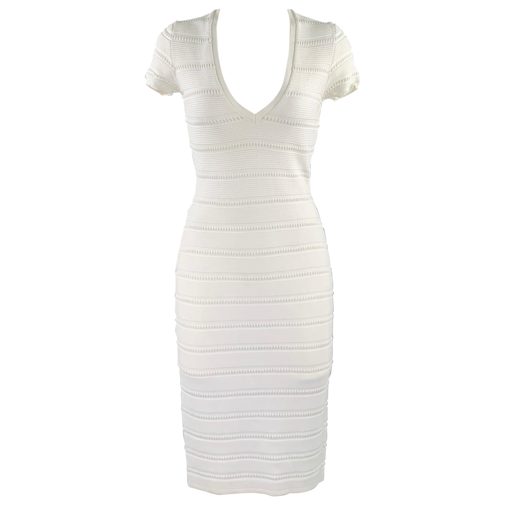 DSQUARED2 Size M White Rayon Polyamide Textured Short Sleeve Dress For Sale