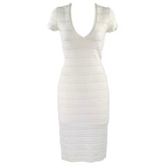 DSQUARED2 Size M White Rayon Polyamide Textured Short Sleeve Dress