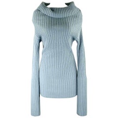DOLCE & GABBANA Größe 6 Blauer gerippter Pullover aus Schurwollmischung