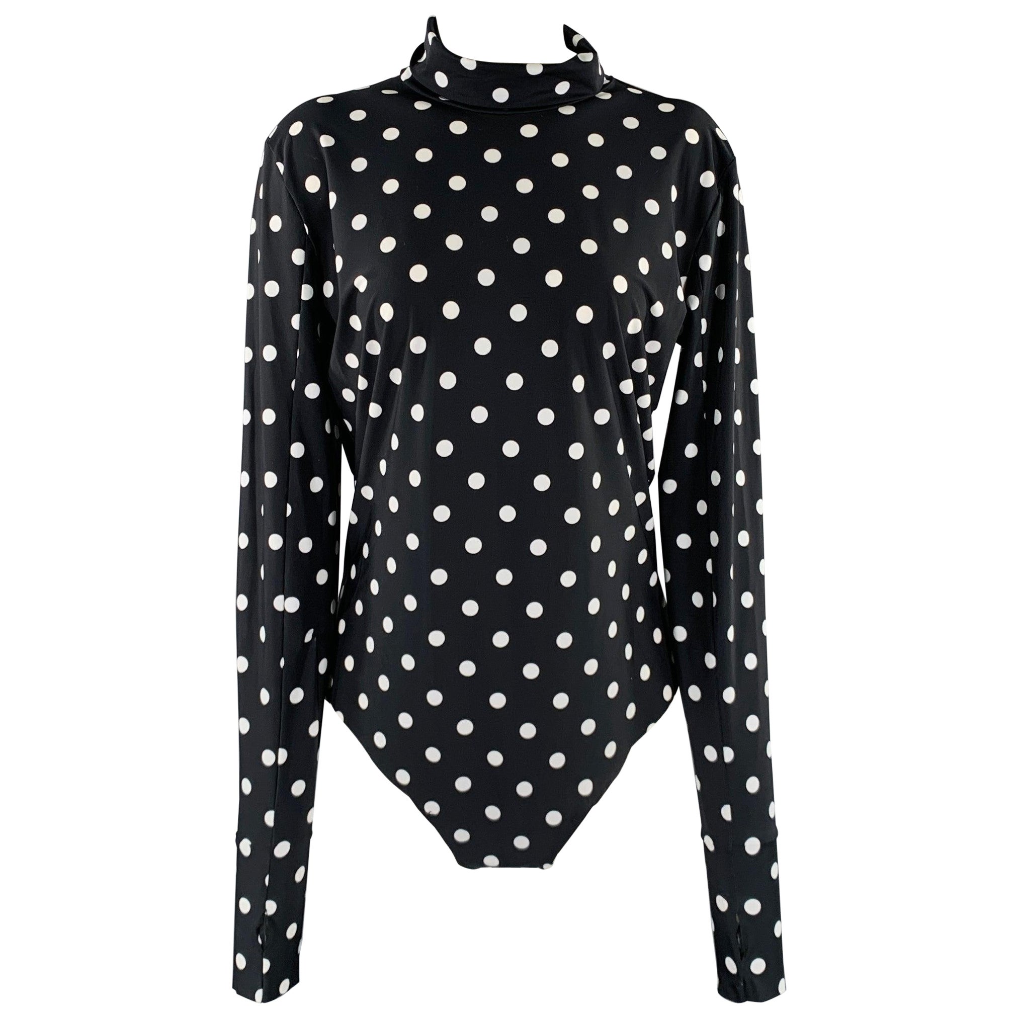 PRABAL GURUNG Size M Black White Lycra Polka Dot Bodysuit Dress Top For Sale