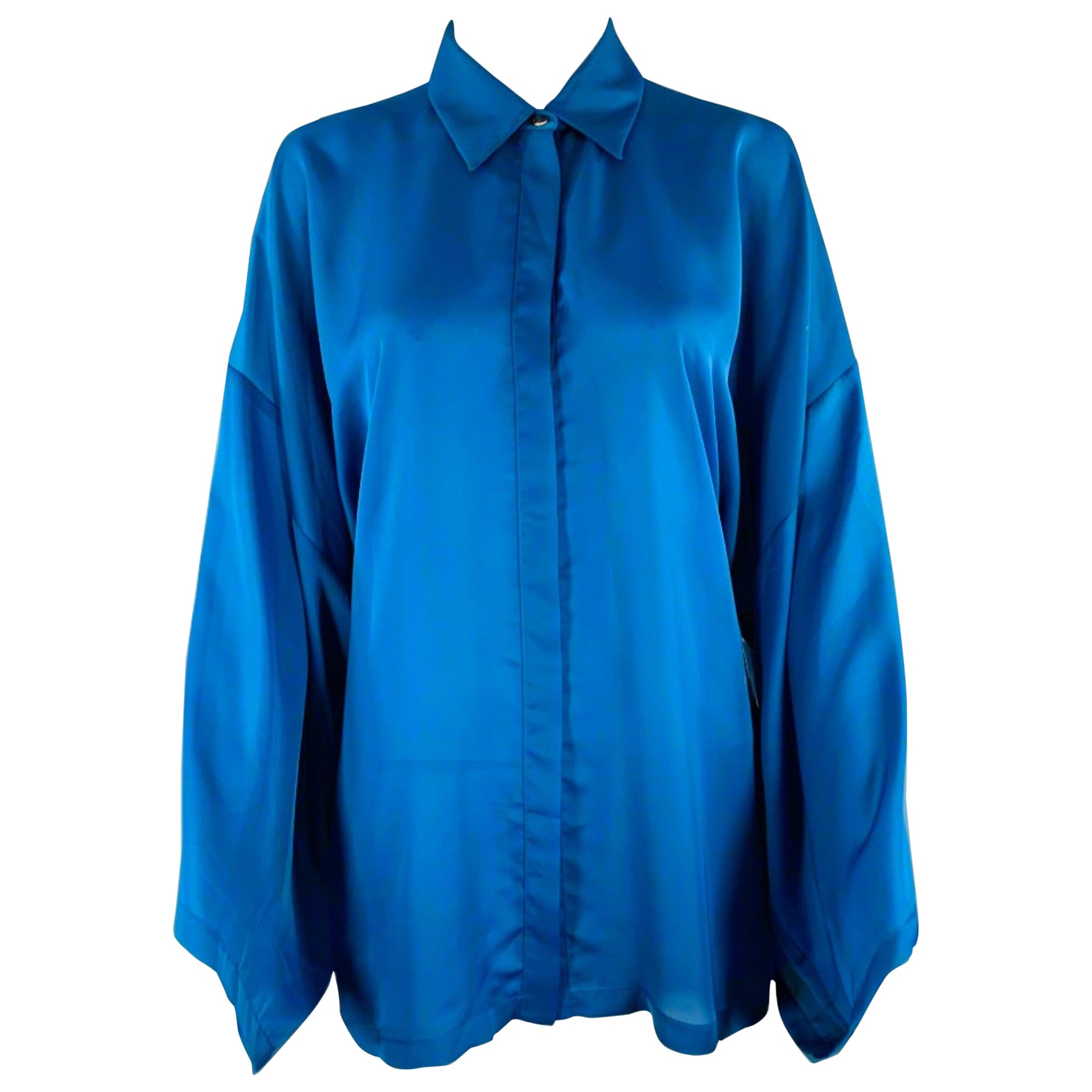 VERSACE COLLECTION Size 6 Blue Polyester Wing Sleeve Blouse