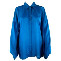 VERSACE COLLECTION Size 6 Blue Polyester Wing Sleeve Blouse