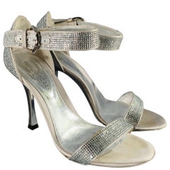 SERGIO ROSSI Size 5.5 Silver Grey Silk Ankle Strap Sandals