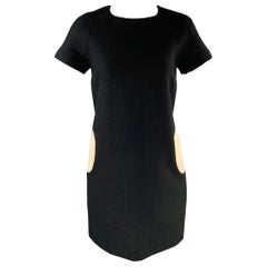 LISA PERRY Size 2 Black Cream Wool Circles Short Sleeve Dress