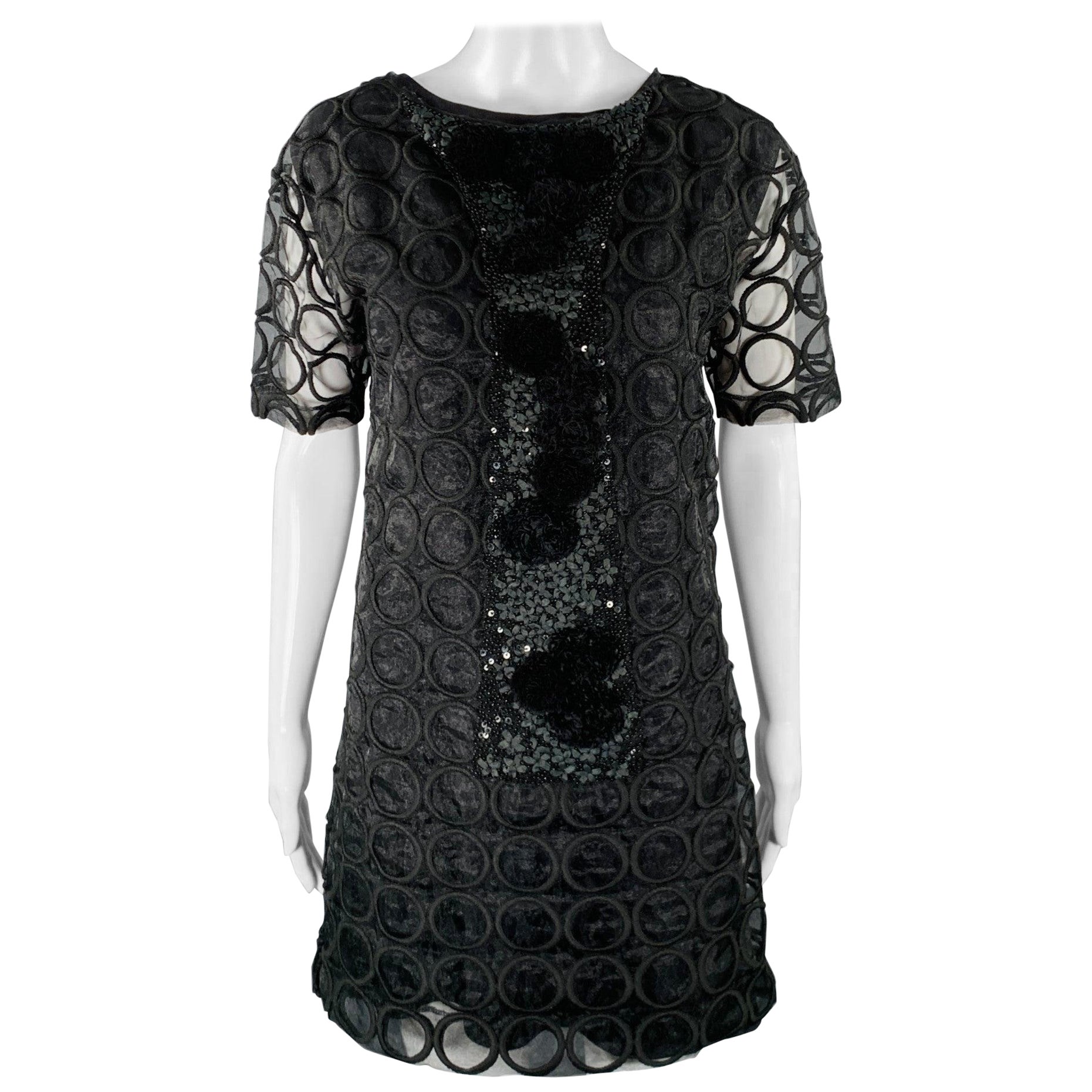 MARNI Taille 4 Robe de cocktail double épaisseur en polyester noir avec applications en vente