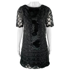 MARNI Size 4 Black Polyester Applique Double Layer Cocktail Dress