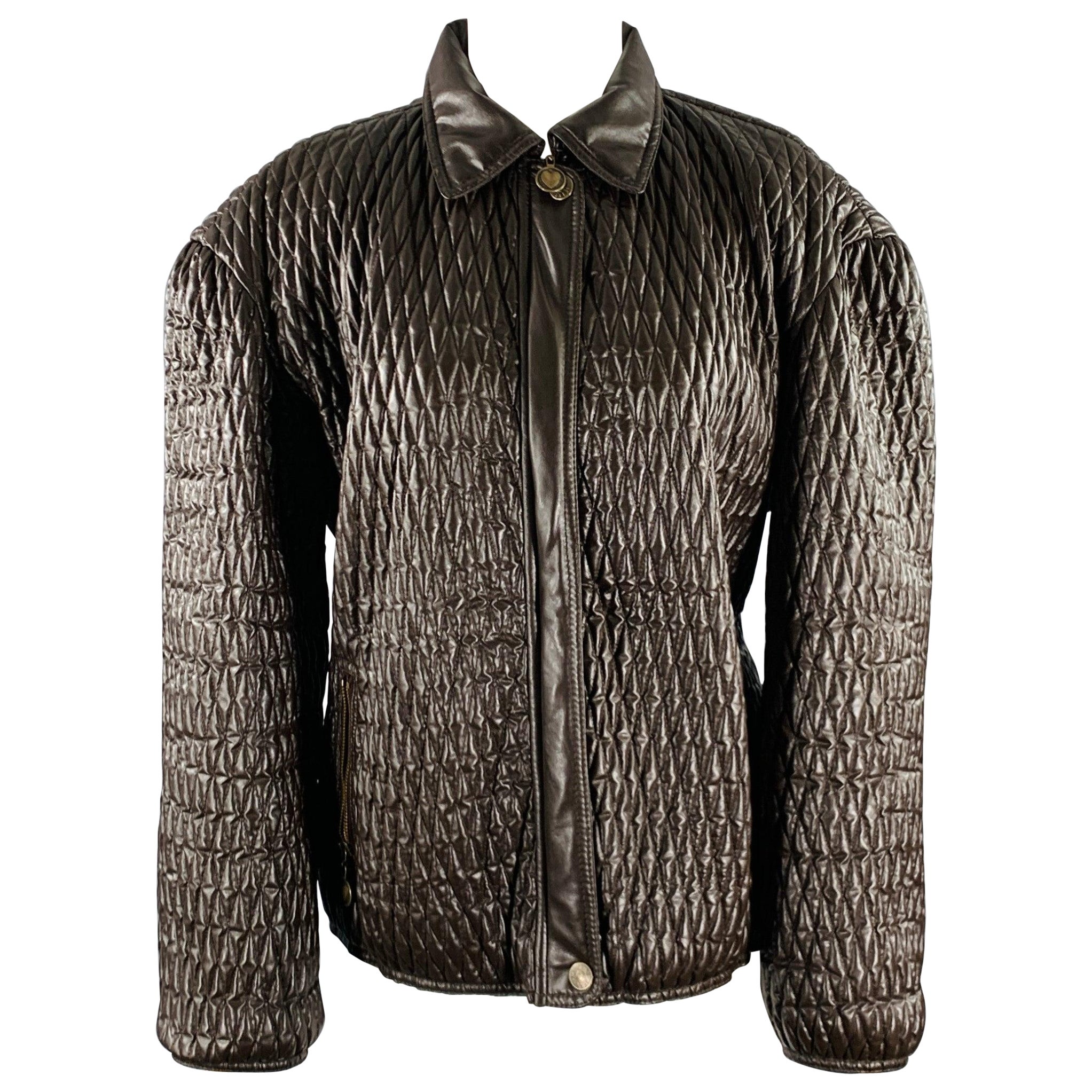 MOSCHINO JEANS Size 6 Brown Faux Leather Quilted Jacket For Sale
