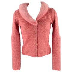 BLUMARINE Size 4 Pink Heather Wool Blend Fur Collar Cardigan