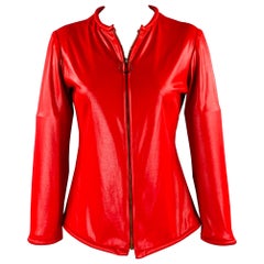 OSCAR DE LA RENTA Size M Red Zip Up Cover-Up Jacket