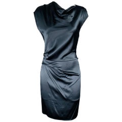 HELMUT LANG Size 2 Navy Silk Blend Cowl Neck Cocktail Dress