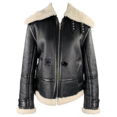 Helmut Lang Taglia XS Nero Crema Pelle di Agnello Shearling Bomber