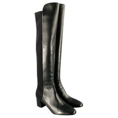 Used STUART WEITZMAN Size 8.5 Black Leather Mixed Materials Pull On Boots