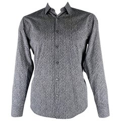 HUGO BOSS Size XL Navy White Floral Cotton Button Up Long Sleeve Shirt