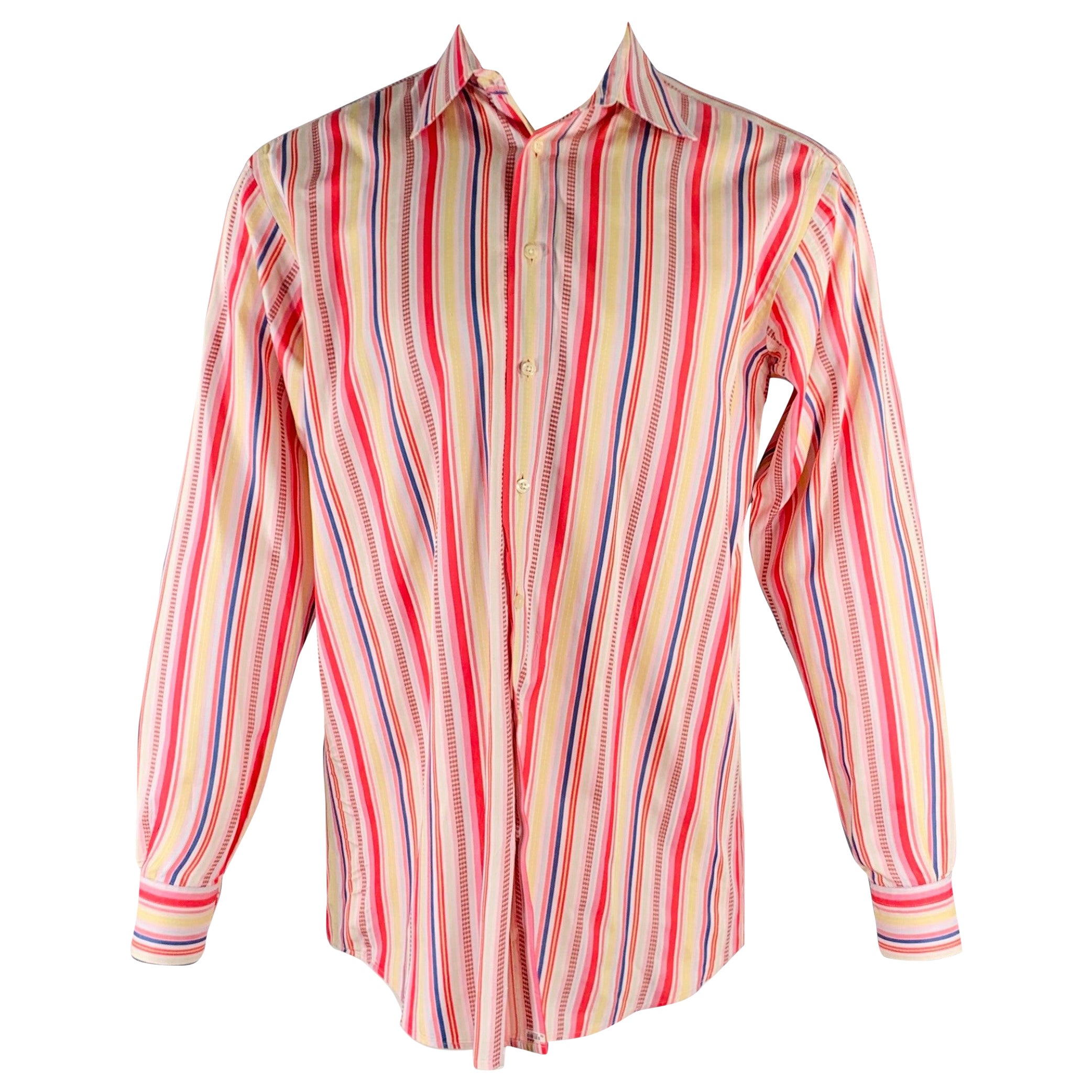 ETRO Taglia S Camicia a maniche lunghe in cotone con bottoni a righe multicolore