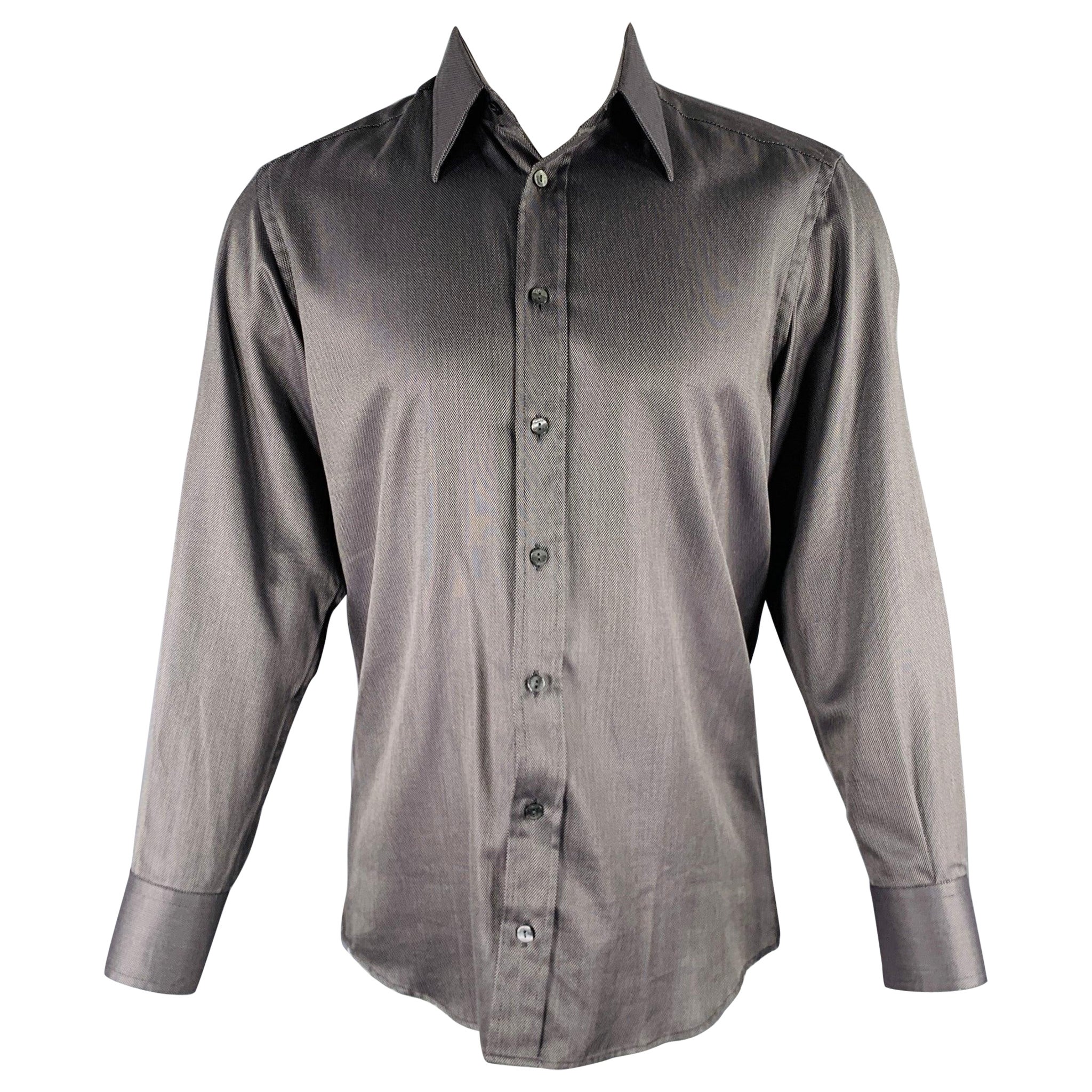 DOLCE & GABBANA Size S Grey Black Nailhead Cotton Button Up Long Sleeve Shirt For Sale