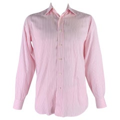 BRIONI - Camicia a maniche lunghe in cotone a righe rosa taglia L