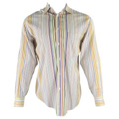 BRIONI, chemise à manches longues boutonnée en coton à rayures multicolores blanches, taille M