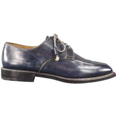 Men's STEFANOBI Size 12 Navy Leather Square Toe Lace Up Dress Shoes