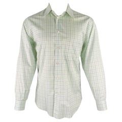 BRIONI Taglia M Camicia a maniche lunghe in cotone a quadri bianchi e verdi