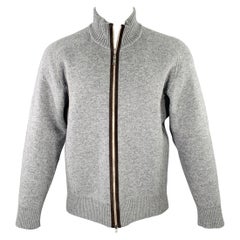 ERMENEGILDO ZEGNA Size M Grey Cashmere Zip Up Cardigan
