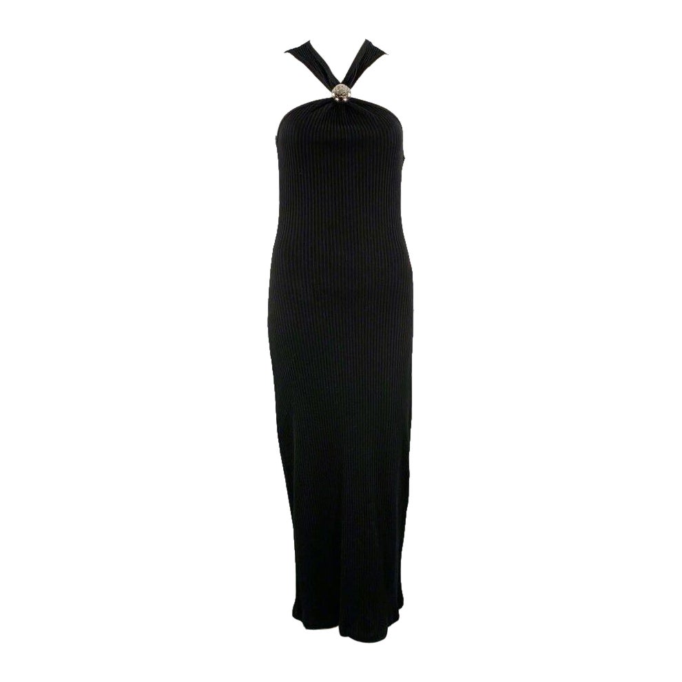 LOEWE Size M -Anagram- Black Cotton Ribbed Halter Dress For Sale
