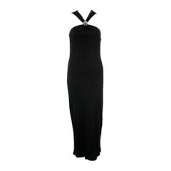 LOEWE Size M -Anagram- Black Cotton Ribbed Halter Dress