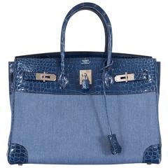 Hermes Birkin Bag 35cm Porosus Blue Roi Crocodile & Denim