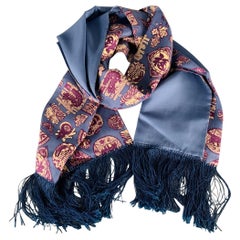 SHANGHAI TANG Blue Purple Chinoiserie Silk Scarf