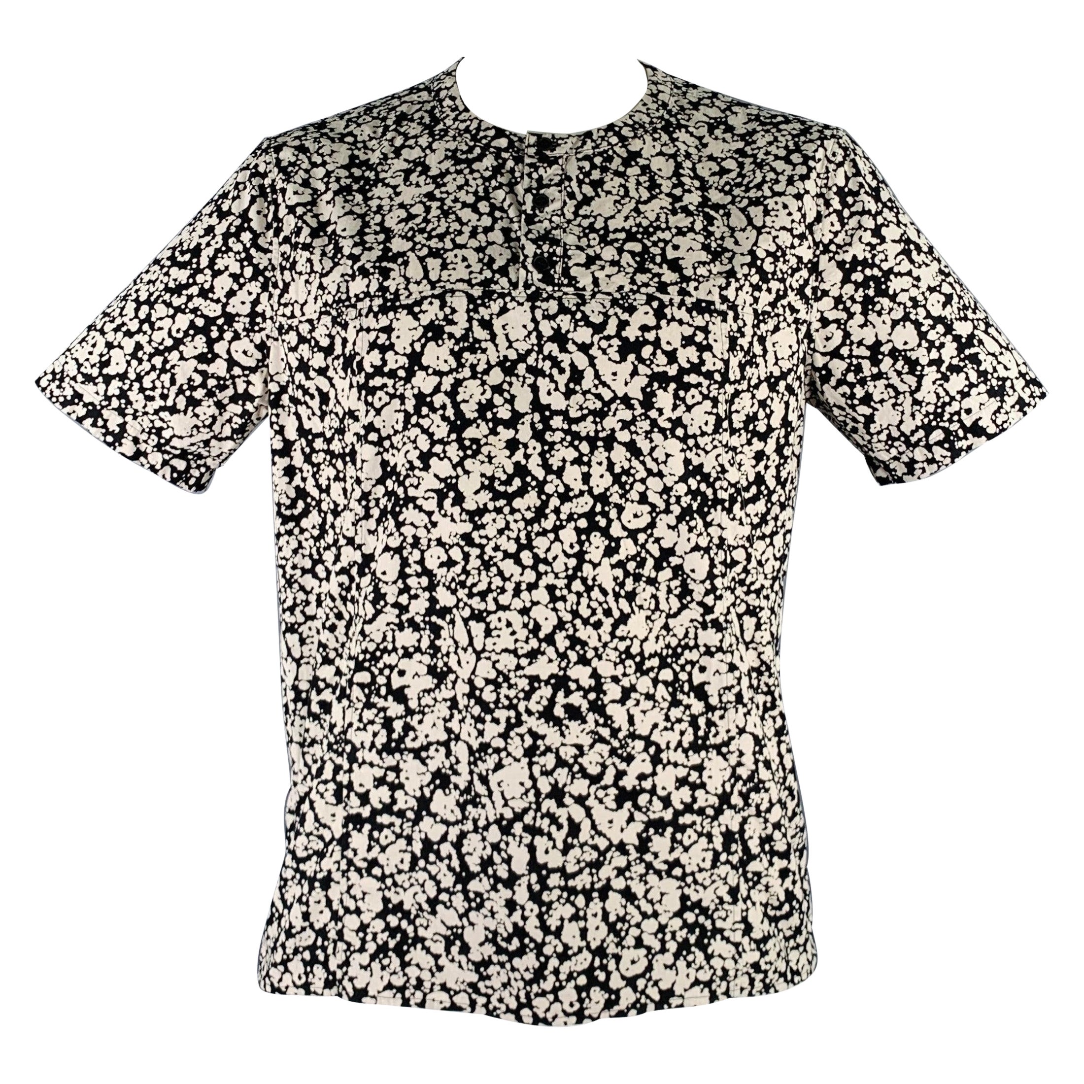 CHRISTOPHER KANE Size XXL Black White Splattered Cotton Short Sleeve Shirt For Sale