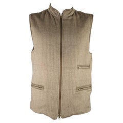 BRUNELLO CUCINELLI Größe L Beige Brown Wollweste mit Fischgrätmuster