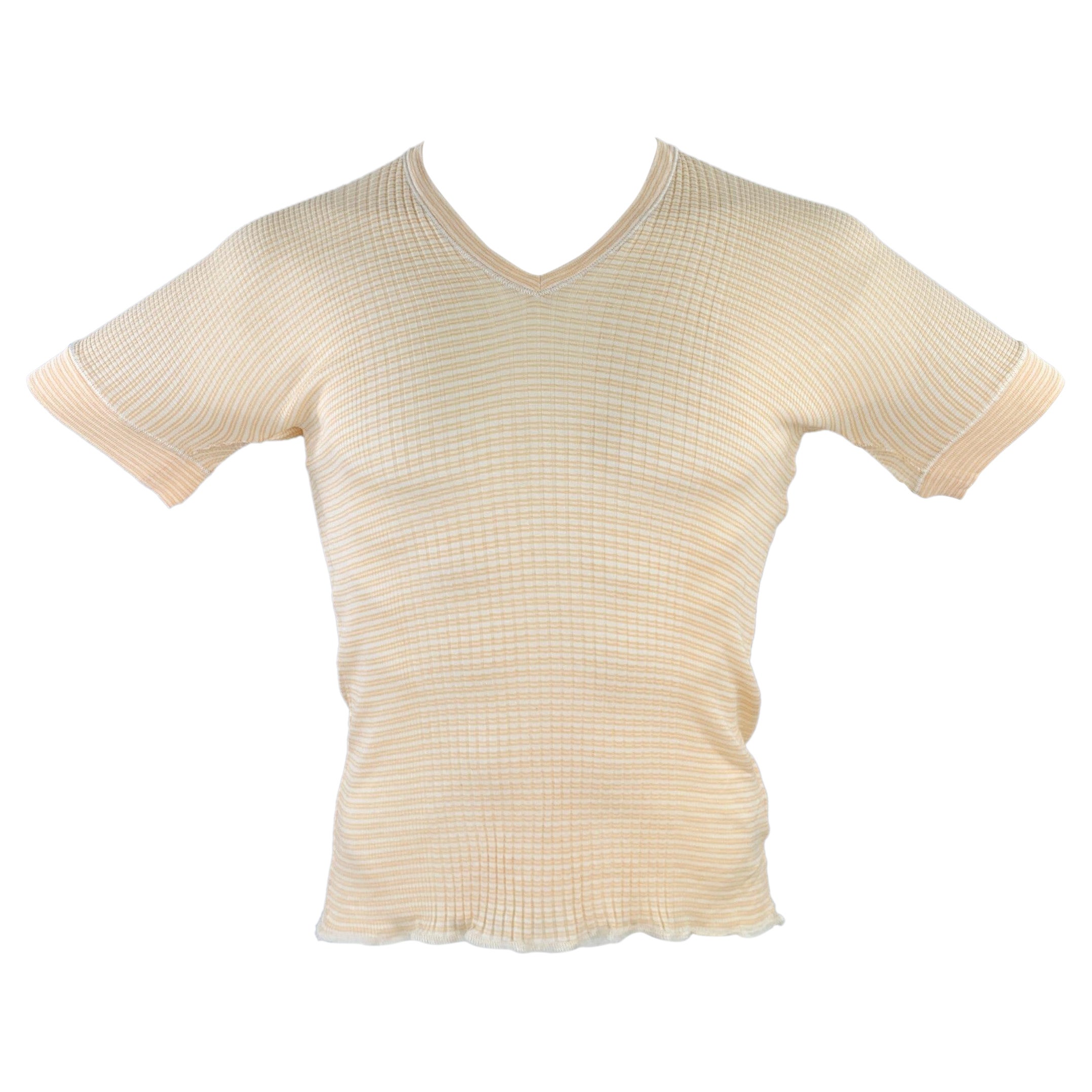 PRADA - Pull à manches courtes en coton à rayures beige crème en vente