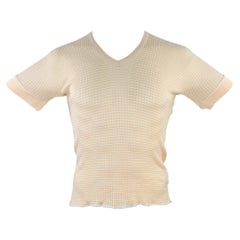 PRADA Größe M Beige Creme gestreifter Baumwollpullover mit kurzen Ärmeln