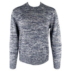 VINCE Pullover mit Rundhalsausschnitt, Größe M, Navy, weiß, Leinen, Baumwolle, Merinowolle