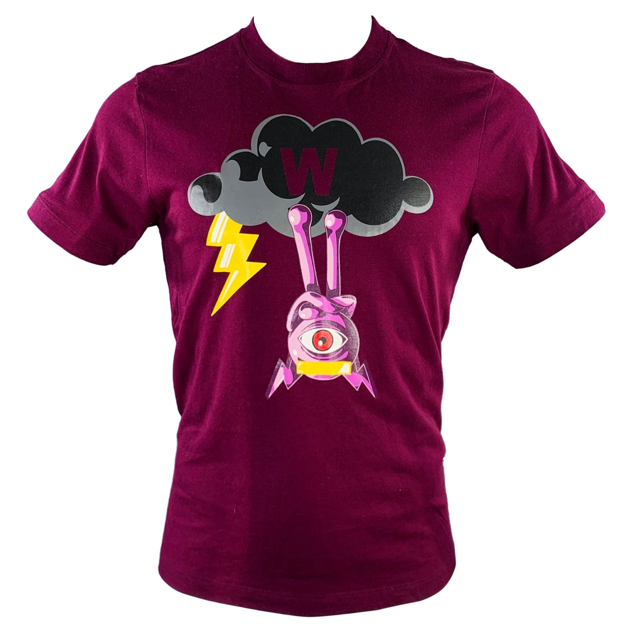 WALTER VAN BEIRENDONCK Größe S Lila T-Shirt aus Baumwolle mit Stickerei
