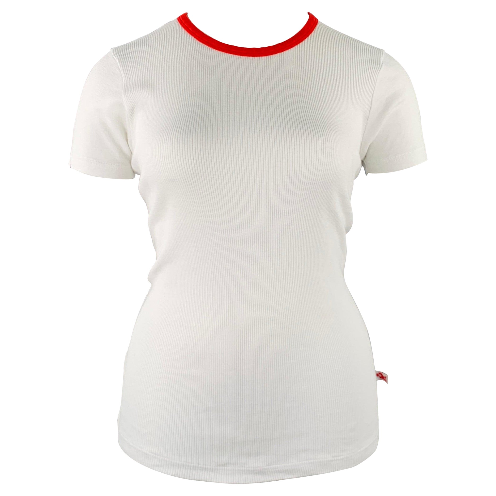 WALTER VAN BEIRENDONCK Size XXL White Red Cotton Ribbed Ringer T-Shirt For Sale