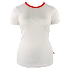 WALTER VAN BEIRENDONCK Taglia XXL Maglietta in cotone bianco rosso a coste Ringer