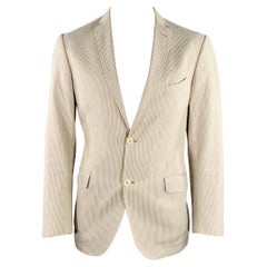 ETRO Size 48 Cream Beige Seersucker Cotton Sport Coat