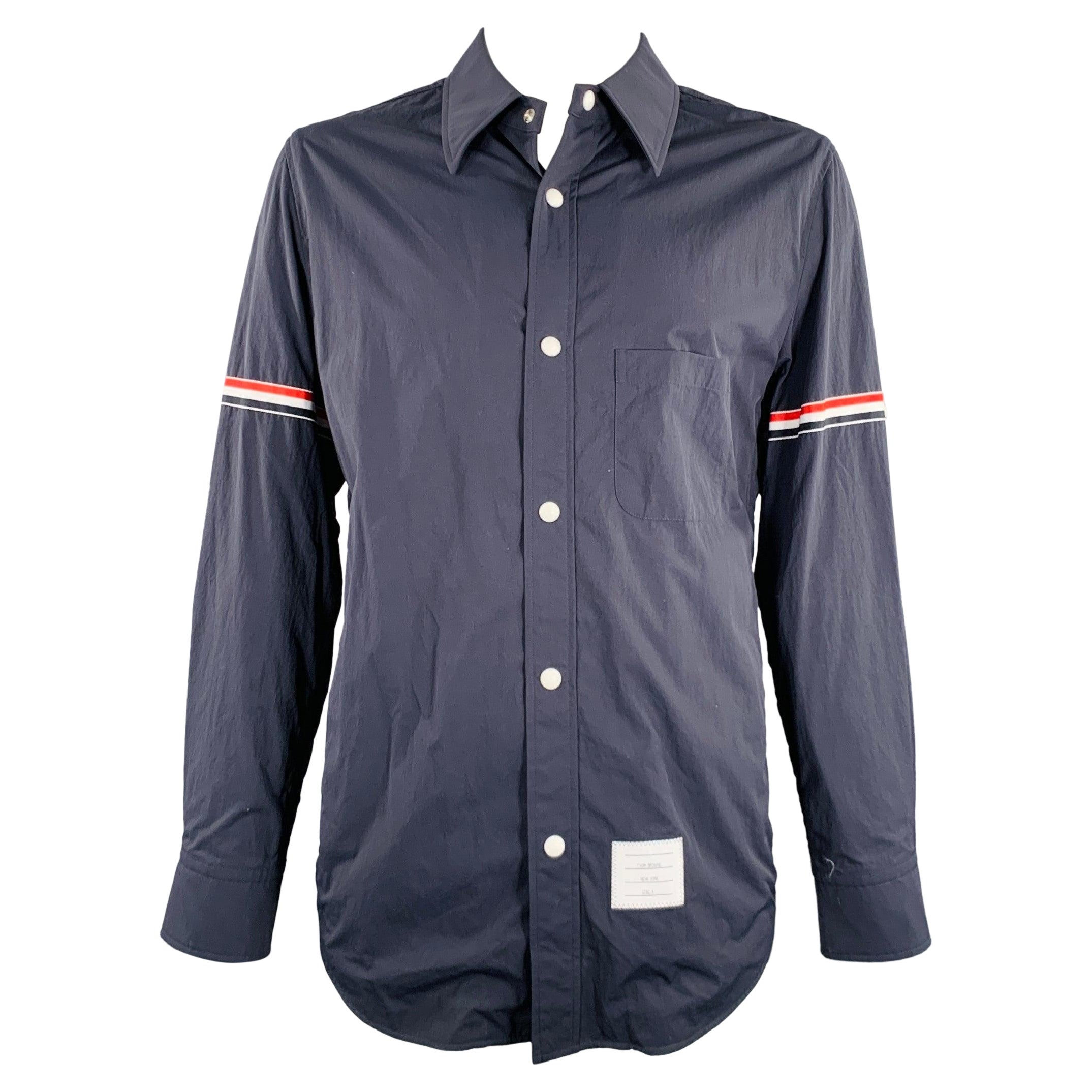 THOM BROWNE Size XXL Navy Nylon Long Sleeve Shirt Jacket For Sale