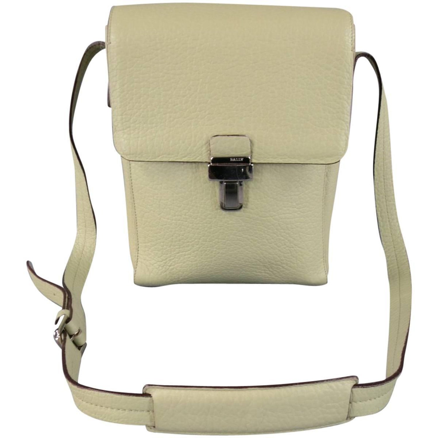 BALLY Mint Green Beige Textured Leather Cross Silver Buckle Body Bags For  Sale at 1stDibs