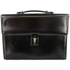 Retro GUCCI Black Leather Top Handle Silver Combination Lock Briefcase