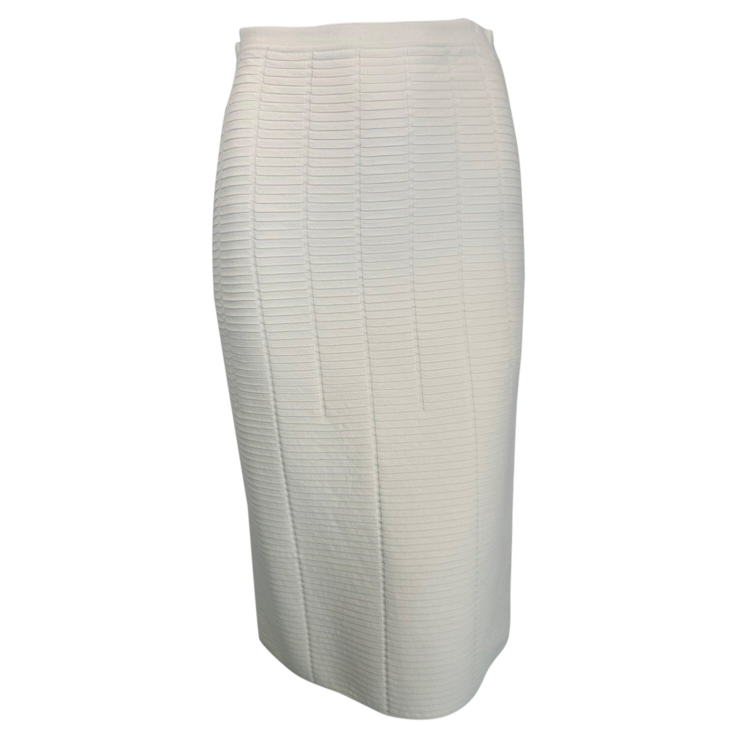 Giorgio Armani White Body Con Ribbed Stretch Pencil Skirt 1990s 40 For Sale