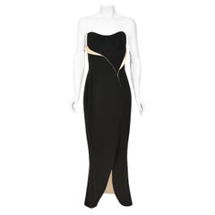 1999 Thierry Mugler Black & Ivory Strapless Bustier Hourglass High-Slit Gown