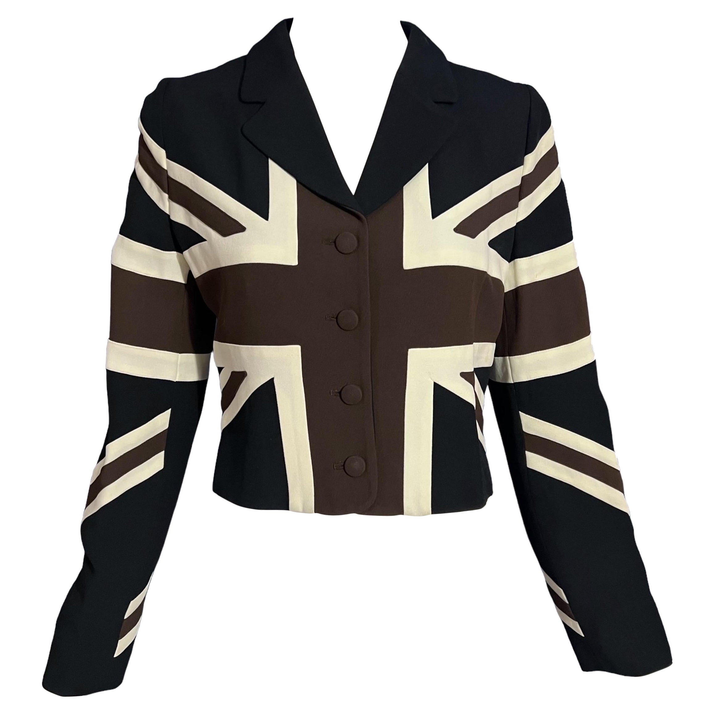 1990’s Moschino Cheap & Chic British Flag Cropped Jacket For Sale