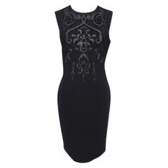 EMILIO PUCCI Black Dress Sleeveless Sheath Leather Crewneck Knee Length 14 48