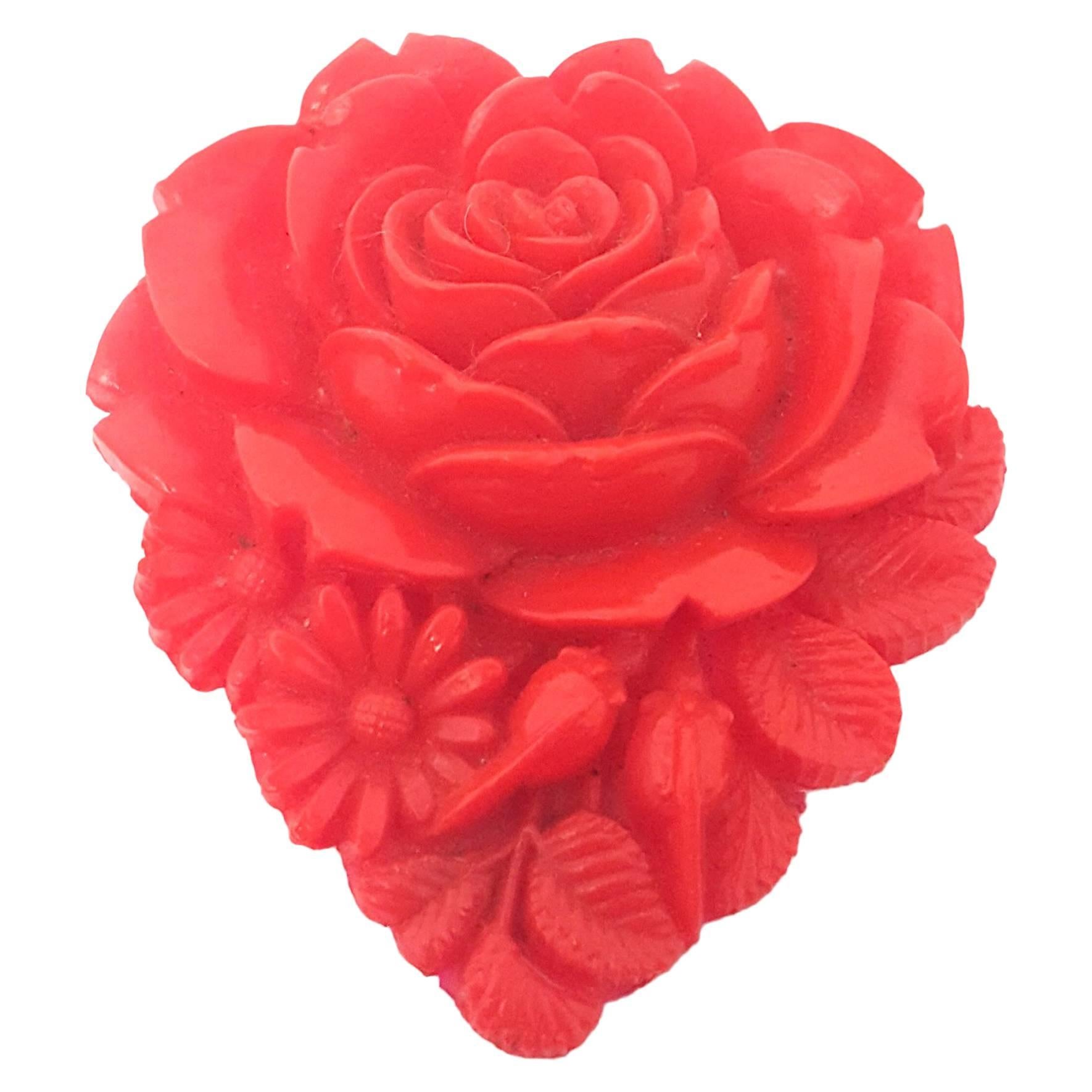 50s Red Heart Shaped Floral Bouquet Dress Clip