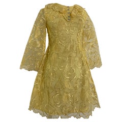 1960 Mini abito in organza ricamato giallo narciso su misura con strass