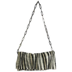 S/S 2000 Gucci by Tom Ford White Grey Beaded Abstract Pattern Chain Flap Bag