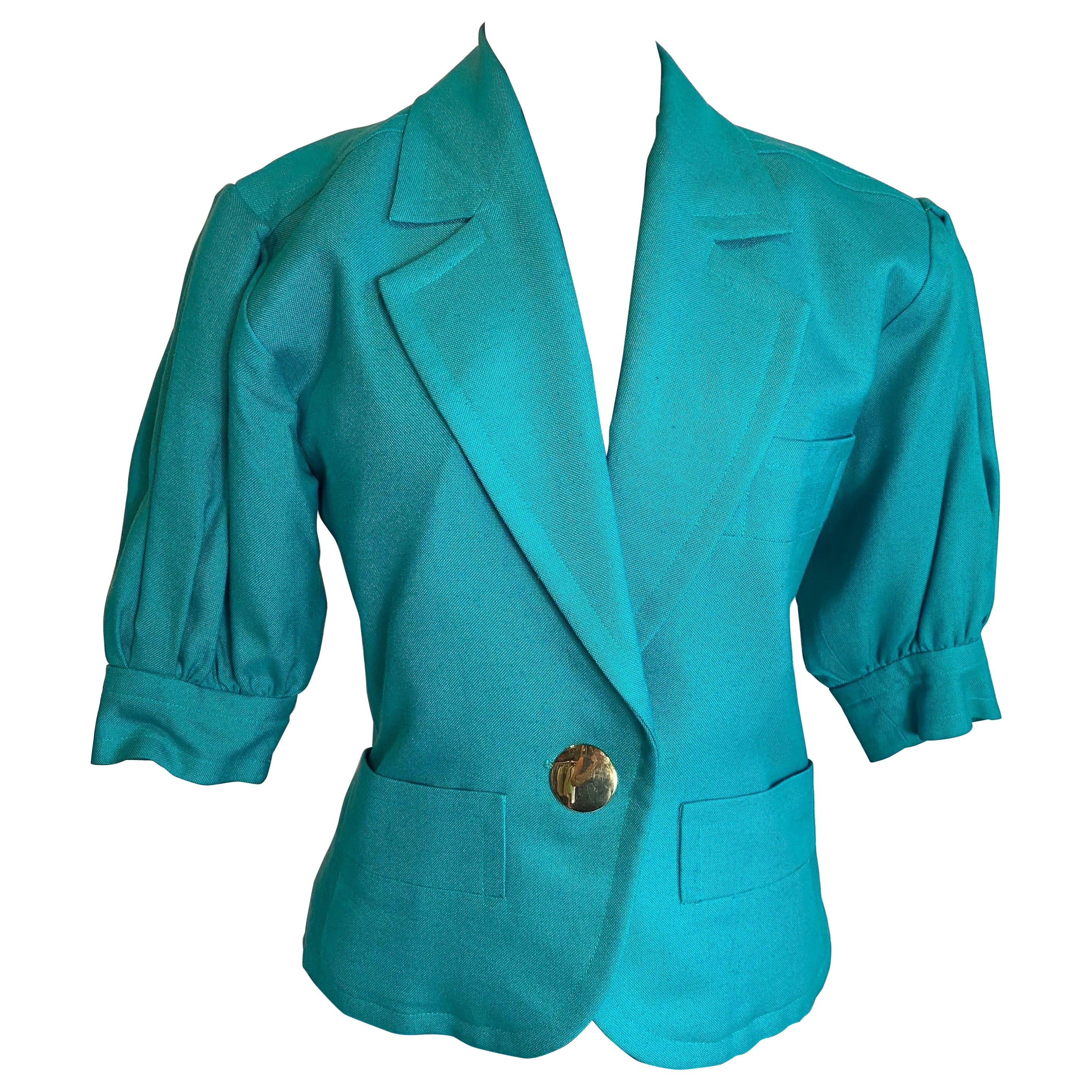 Yves Saint Laurent vintage green Jacket blazer ballon sleeve.