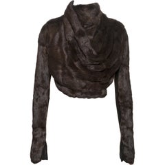 Rick Owens Brown Fur Cropped Jacket mit Cowl Neck und Strickeinsätzen, FW 2004