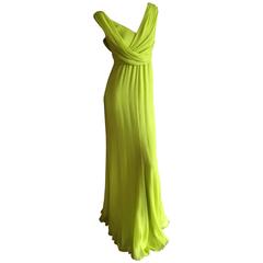 Oscar de la Renta Neon Green Silk Chiffon Goddess Gown